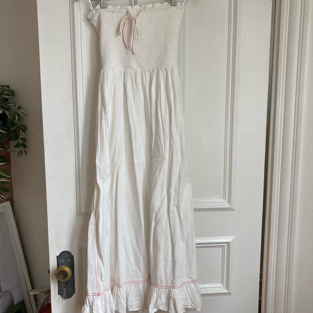 Urban Outfitters White Smocked Dress with Red Accents